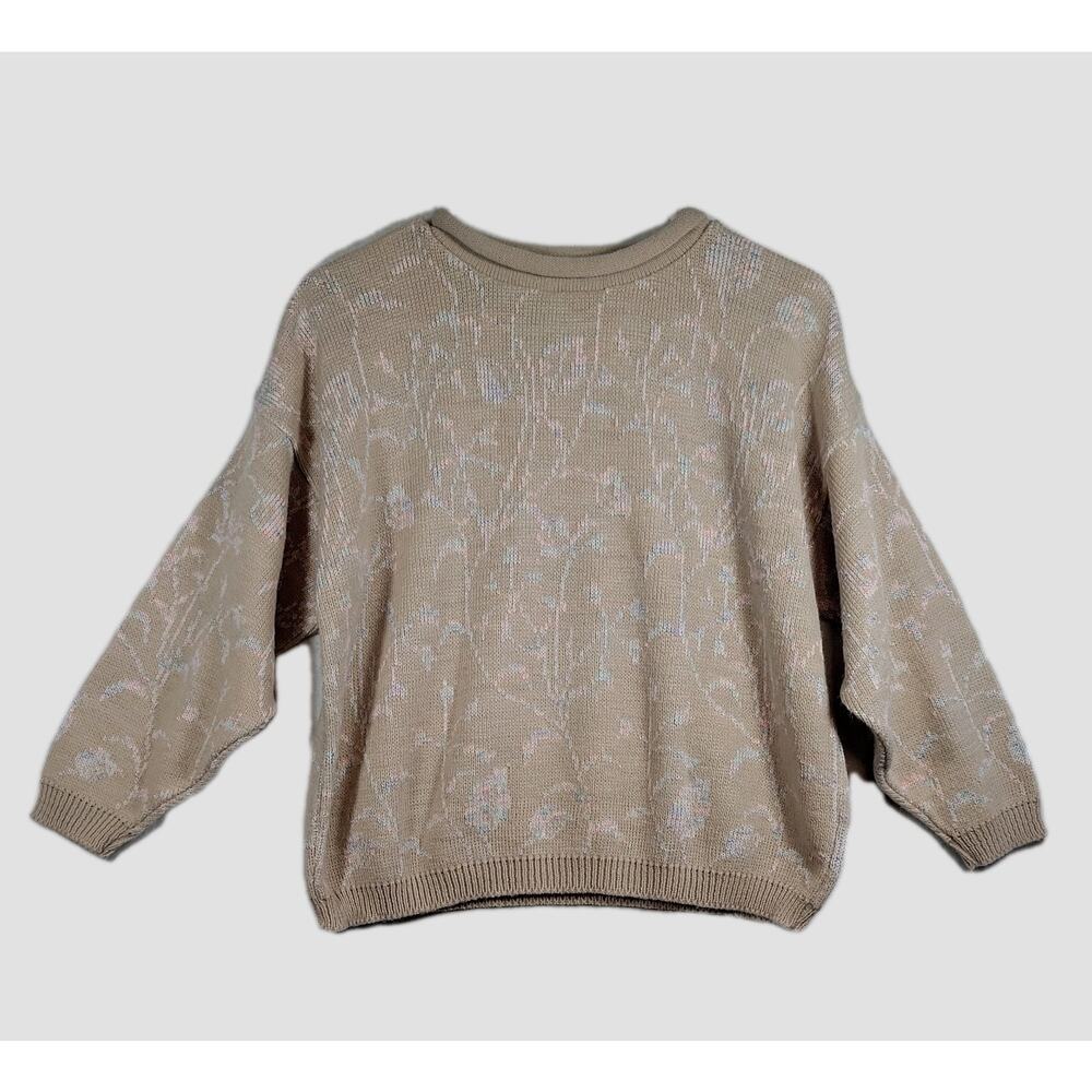 VTG Yarnworks Sweater Womens Sm Tight Knit Roll Neck Relaxed CROP Floral